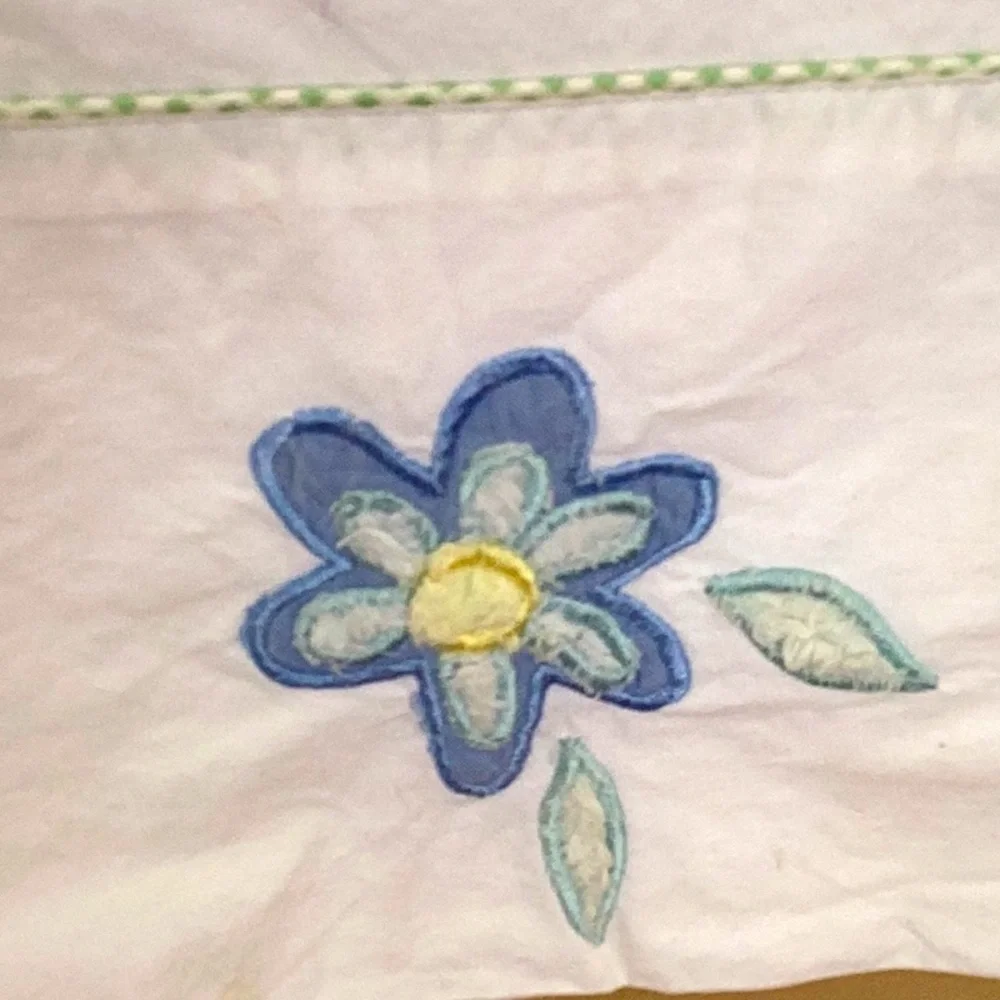 Deadstock FLAT SHEET Butterfly Appliqué Flowers 100% Cotton 66” X  96”